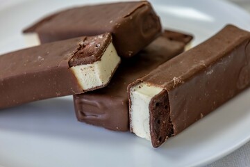 Delicious luxury gourmet ice creams in the shape of an Italian-style sandwich with chocolate topping