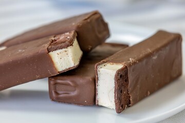 Delicious luxury gourmet ice creams in the shape of an Italian-style sandwich with chocolate topping
