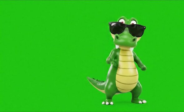 Crocodile Dancing Front of Groovy Green Screen Animation Loop for Kids