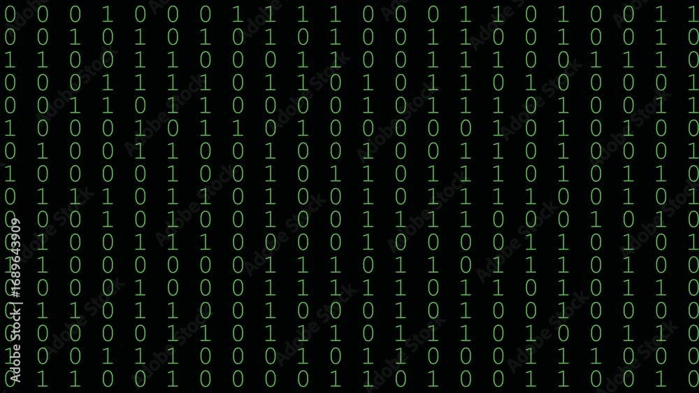 Wall mural 4k stock | binary digit 1 and 0 flows across a black digital background. suitable for technology web
