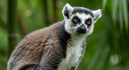 Obraz premium Ring-Tailed Lemur Staring Intently at Camera.