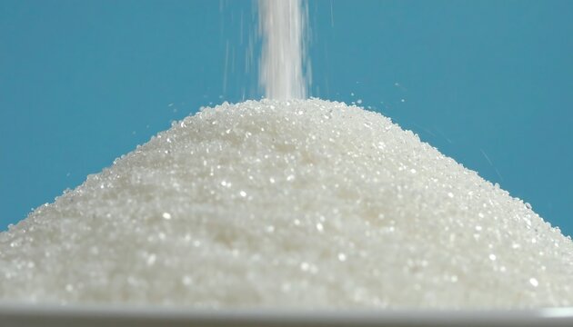 White granulated sugar pile with pouring sugar