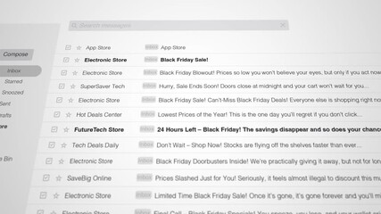 Sales online email inbox showing multiple black friday spam notifications 3 - Powered by Adobe