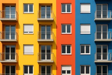 Full Frame of Colorful Modern Apartment Building Wall