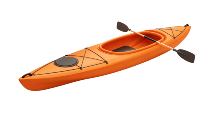 Orange kayak and paddle on white background isolated on a transparent background