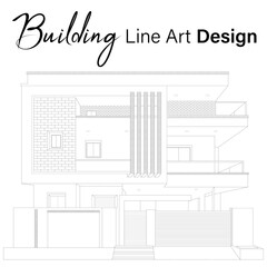 Modern Building Line Art Design, Minimalist Architectural Illustration, City Skyline Outline Drawing, Contemporary Urban Architecture Vector, Black and White Building Sketch, Elegant Real Estate Line 