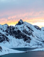 Snowy mountains at sunset (1)
