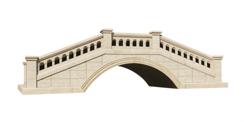 Ornate stone arch bridge with balustrade isolated on a transparent background stone bridge