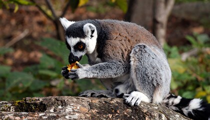 Obraz premium Ring-tailed lemur eating