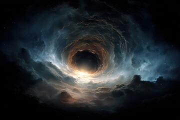 Mythical face emerges inside a swirling black hole, revealing the wonders of abstract space phenomena and cosmic mysteries