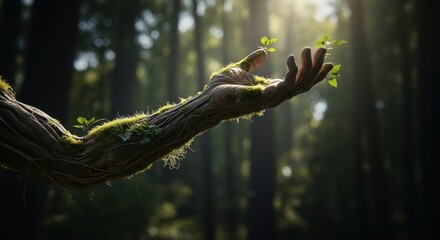 Mossy Hand of the Forest, Holding New Life in Sunlit Woods
