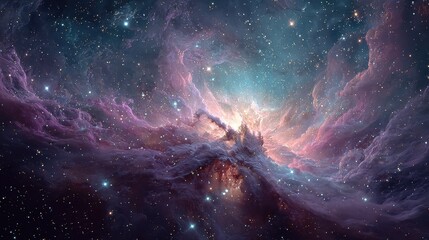 Fototapeta premium Majestic celestial nebula with colorful clouds and glistening stars showcasing a vast cosmic expanse in the night sky