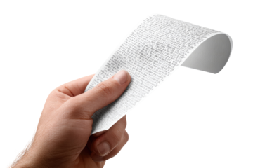 A hand holds a curved strip of white, textured fabric
