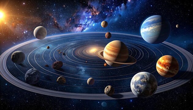Solar system planets in orbit