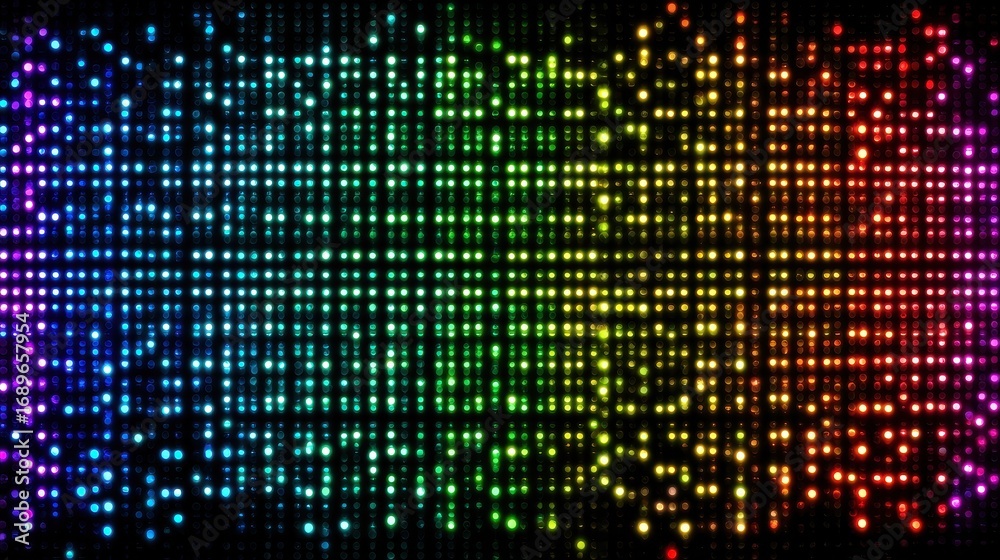 Wall mural abstract glowing colorful led lights arranged on a dark background forming an array of vibrant hues 