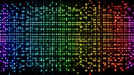 Abstract glowing colorful led lights arranged on a dark background forming an array of vibrant hues and tones creating a dazzling effect