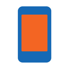 Stylized blue smartphone icon with a vibrant orange screen, representing mobile technology and digital communication.