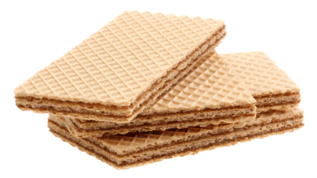 Stack of thin chocolate filled wafer cookies isolated on a transparent background