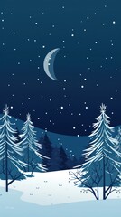 Christmas night tree snow moon.