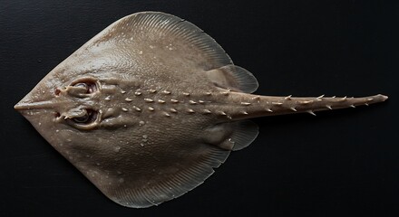Stunning close-up of a stingray against a black backdrop.