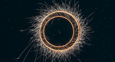 Sparkler circles glowing in the dark night.