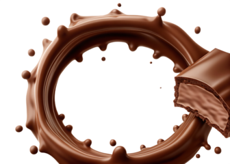 Chocolate Splash Ring with Broken Chocolate Bar on Background liquid motion isolated on a transparent background