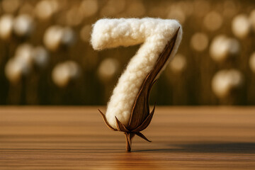 Number seven made of raw cotton, artistic conceptual font illustration