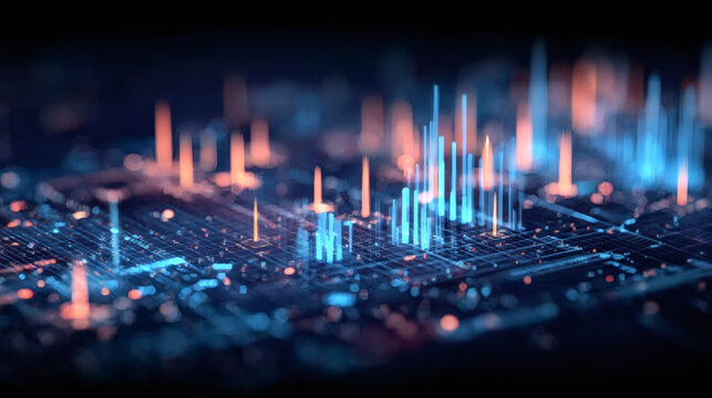 Illuminated circuit board with data lines. Electronic technology background for digital concept. Abstract network connection.