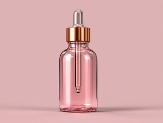 Naklejka premium A tall, single bottle with a pinkish-orange color, contrasting against a light gray background The bottle has a simple design, featuring a narrow neck, clear dropper, and wider base I - AI-Generated