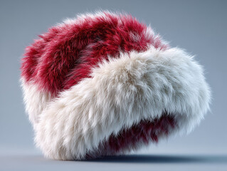 A textured spherical object with a gradient transition from white to red, centrally positioned against a neutral gray background Soft shadows are visible beneath the item, suggesting e - AI-Generated