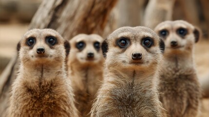 Meerkats posing together in natural environment