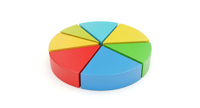 Colorful 3d business pie chart with financial data and growth diagram isolated on a white background