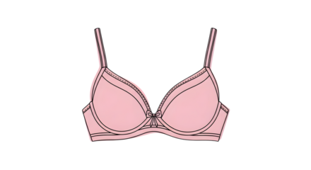 A delicate pink bra, isolated on transparent background, showcases a blend of comfort and style, ideal for fashion illustrations and lingerie designs
