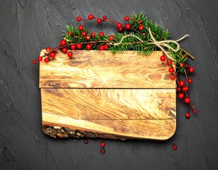 Wooden Christmas board with berries