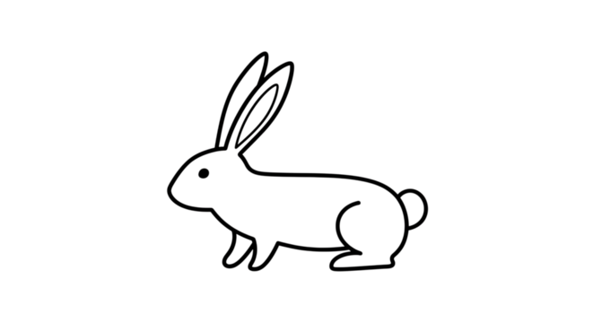 Cute rabbit illustration isolated on transparent background simple line drawing of bunny with long ears and fluffy tail adorable pet animal for kids coloring and easter design