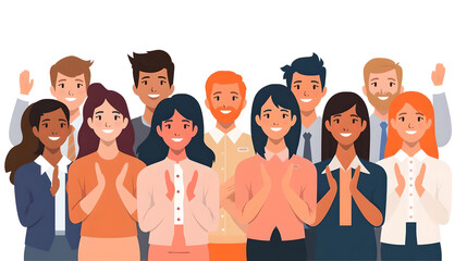 Diverse group of smiling business people clapping and celebrating success together