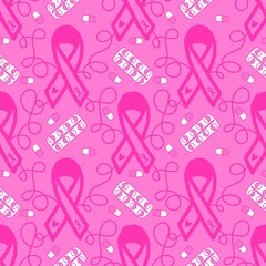 Breast cancer month seamless pink ribbon day mammogram pattern for medical accessories and medicine textiles