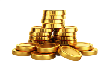 Stack of Gold Coins in a Pyramid Formation money wealth isolated on a transparent background