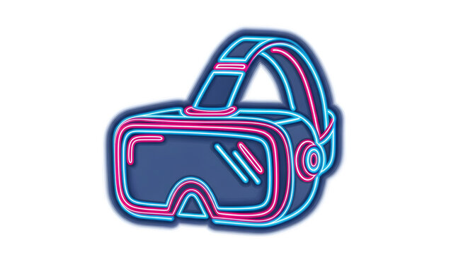 Futuristic vr headset isolated on transparent background, glowing with neon lights, a gateway to immersive virtual reality experiences, blending technology and entertainment - Powered by Adobe