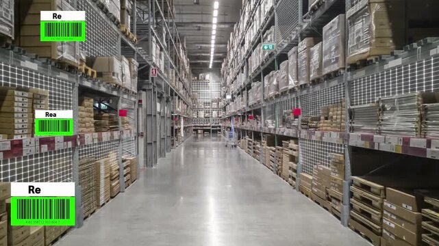 Augmented reality technology system in deft smart warehouse identify package picking and delivery . Future concept of supply chain and logistic business .