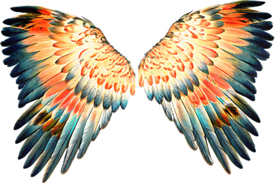 Symmetrical Pair of Vibrant Bird Wings on Background feathers avian isolated on a transparent background
