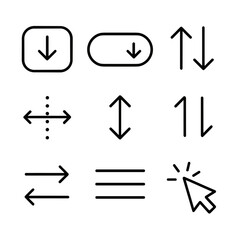 Arrow Icon Collection. Line style icons of arrow symbols in interface design: dropdown arrow icon, toggle switch arrow, sort