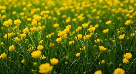 Obraz premium Vibrant Yellow Buttercup Meadow in Full Bloom.