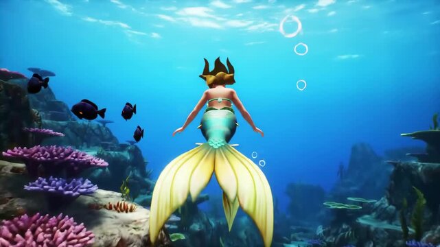 Mermaid Swimming Gracefully Over Coral Reef