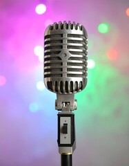 Retro microphone against a bokeh background