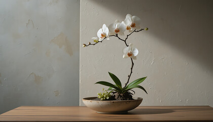 Elegant White Orchid Arrangement in a Ceramic Pot.
