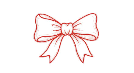 A handdrawn red ribbon bow, sketched with delicate lines and shading, isolated on transparent background it is a simple yet elegant decorative element, perfect for adding a touch of charm