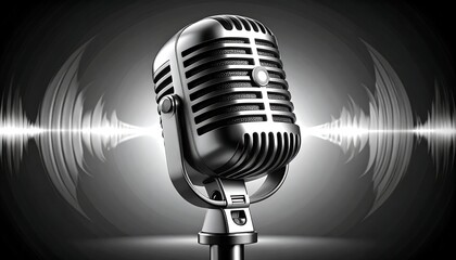 Retro microphone with sound waves
