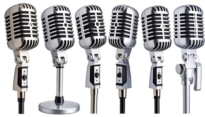 Retro microphones arranged in a row