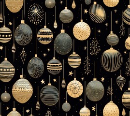 Gold and silver christmas baubles pattern arrangement illuminated.